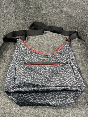 Baggallini Gray Leopard Crossbody with Red Trim